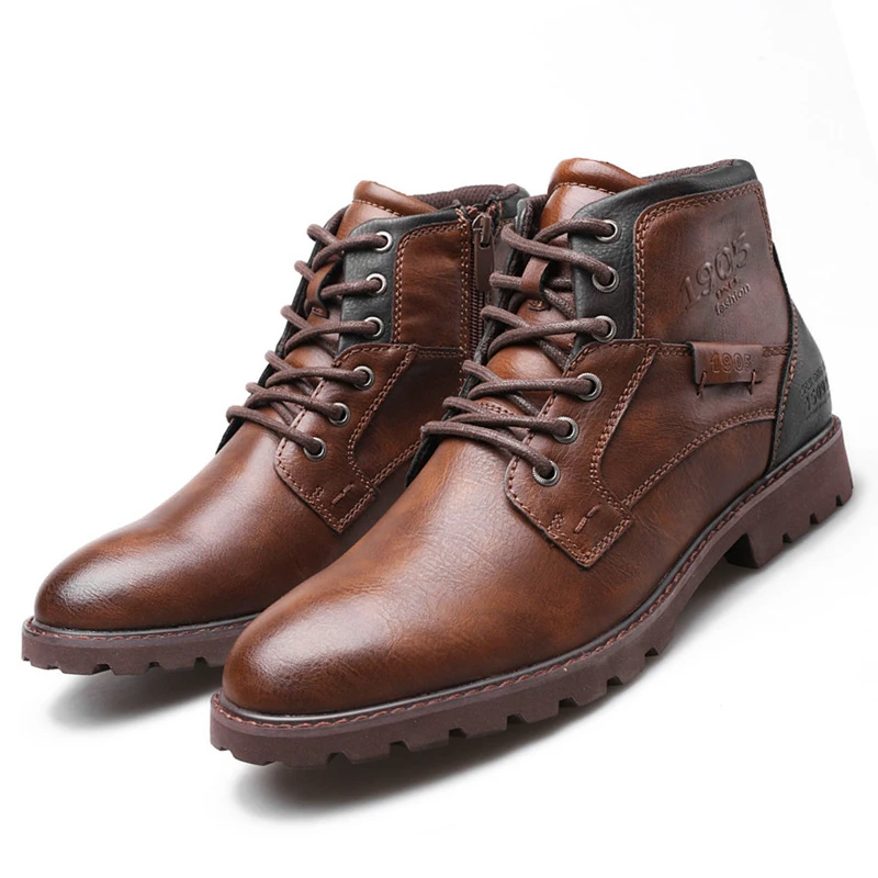 Mens Fashion Combat Boots - Leren heren enkellaarsjes Grote maten hoge