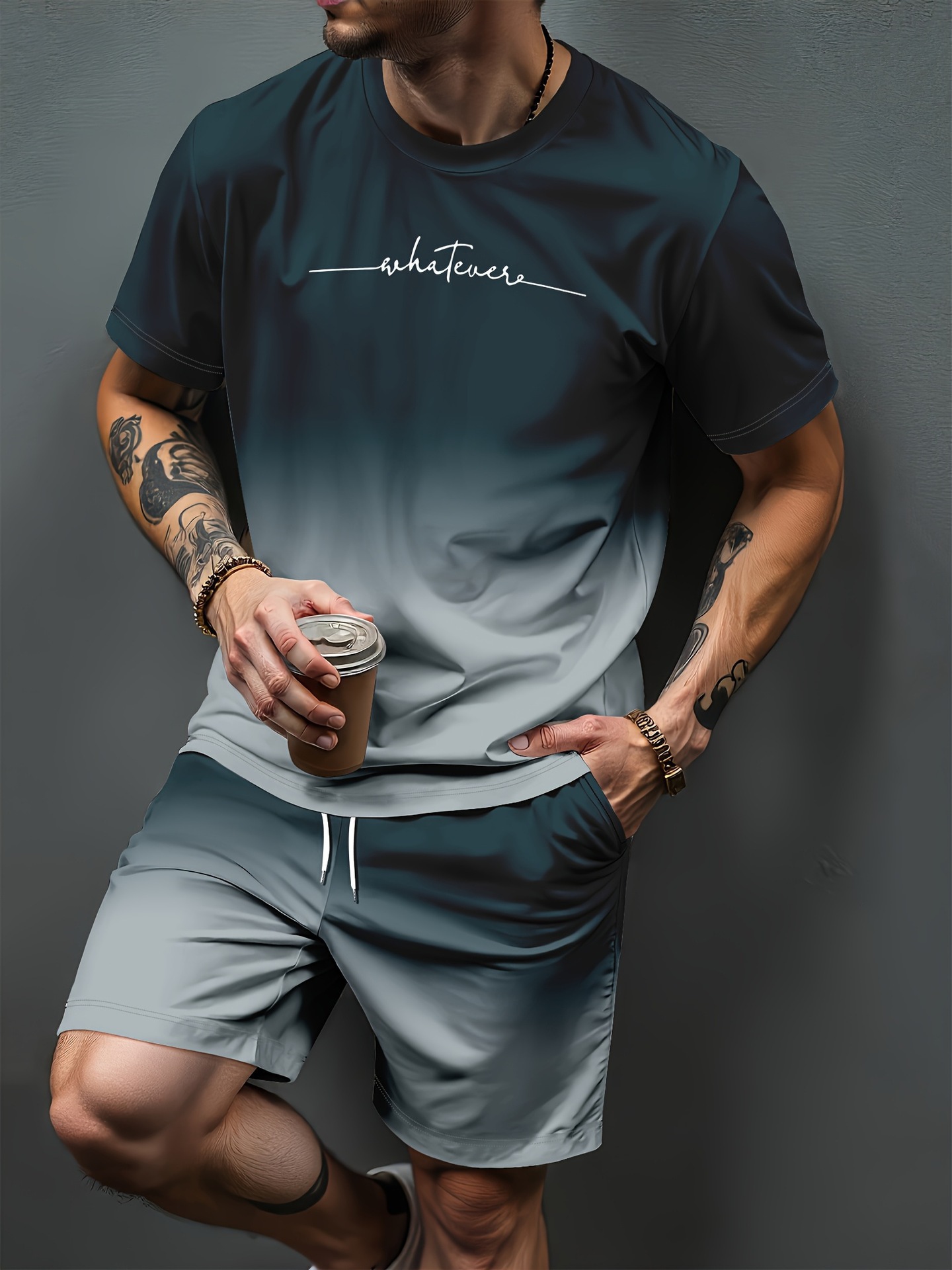 Men'S Fashion 2025 - Gradiënt Letter Patroon 3D Print Trainingspakken