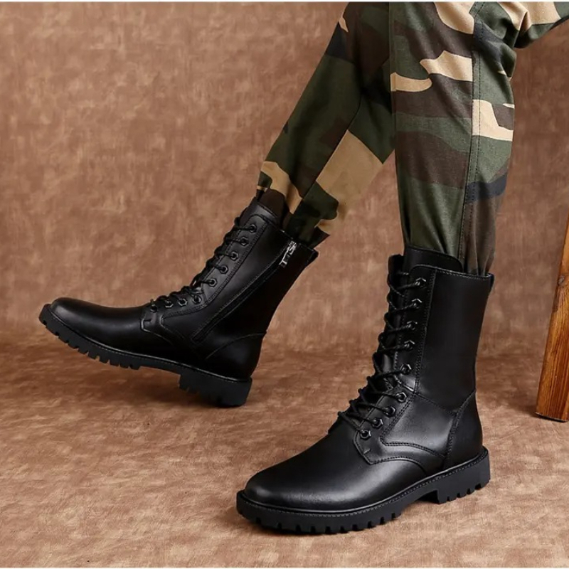 Mens Fashion Combat Boots - Heren Mid Calf Leren Combat Boots