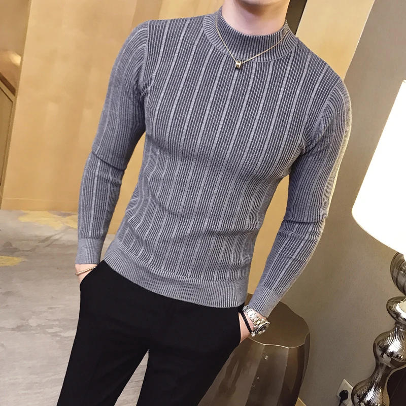 Turtleneck Sweater Men - Nieuwe herfst winter hoge kraag gestreepte