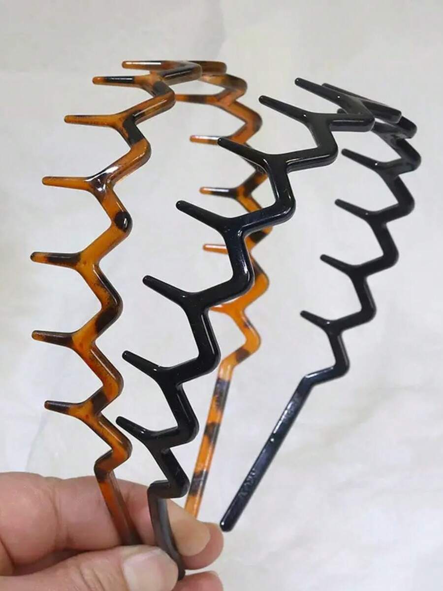Men Fashion Hair Style - 4 stuks zwarte golvende getande hoofdbanden,