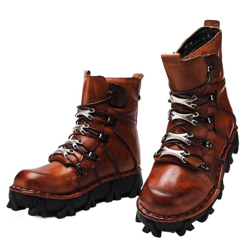 Mens Fashion Combat Boots - Mode heren koeienhuid lederen motorlaarzen Gothic