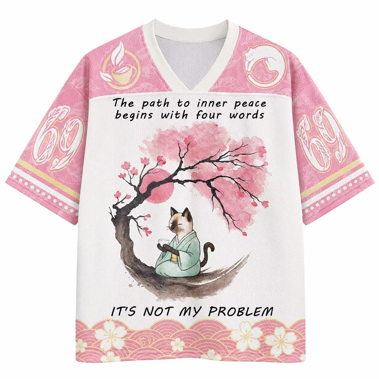 Men'S Fashion V Neck T Shirts - Sakura Boom Kat T-Shirt 2026 Zomermode