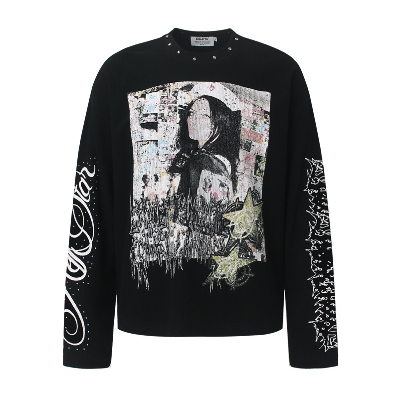 Men'S Fashion T Shirts - Herenshirt met graffiti-print en rivetten, modieus