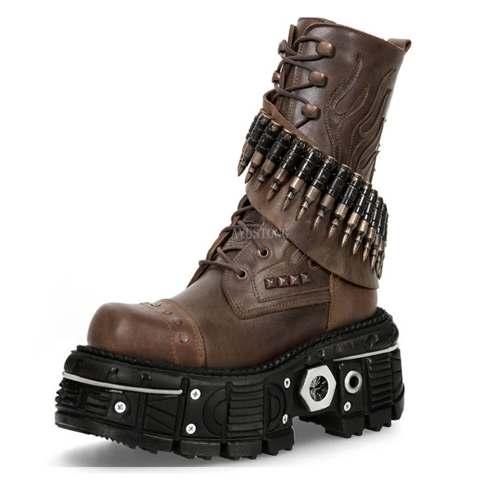 Mens Fashion Combat Boots - Mode Nieuwe Dikke Zool Klinknagel Bullet