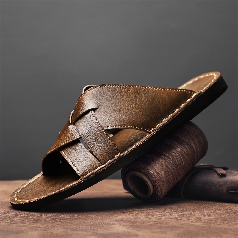Mens Fashion Zapatos - Mode Echt Leer Heren Slippers Zomer