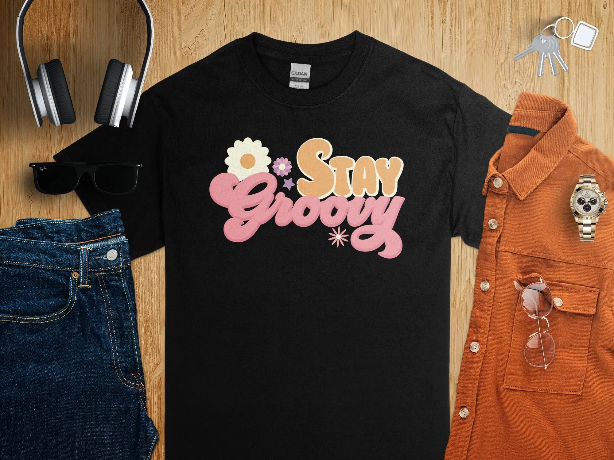 Men'S Fashion 70S - Blijf groovy retro stijl T-shirt Vintage