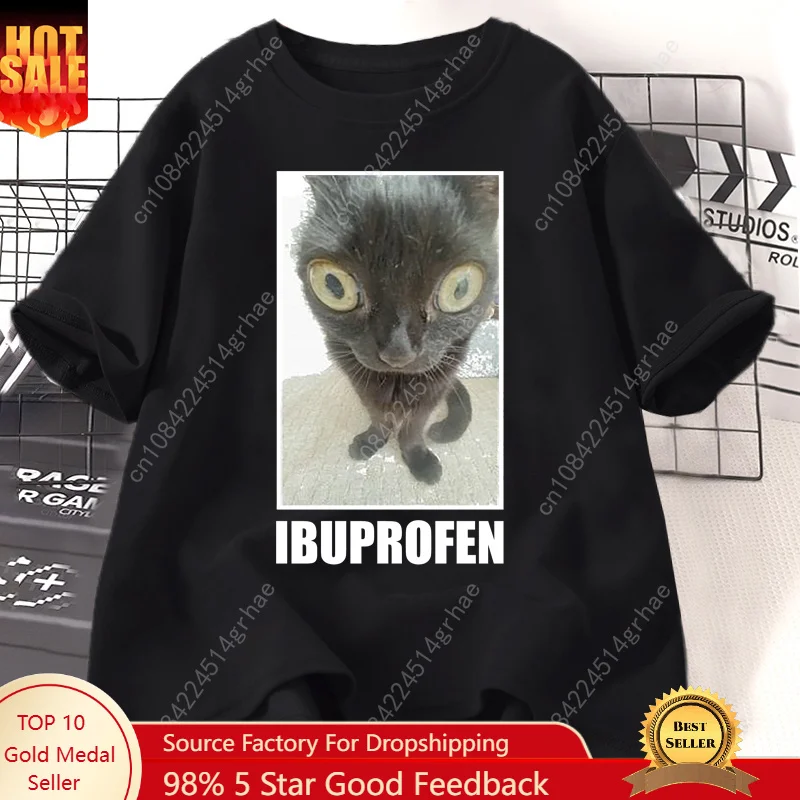 Men'S Fashion V Neck T Shirts - Grappige Kat Ibuprofen Grafische T-shirts Mannen