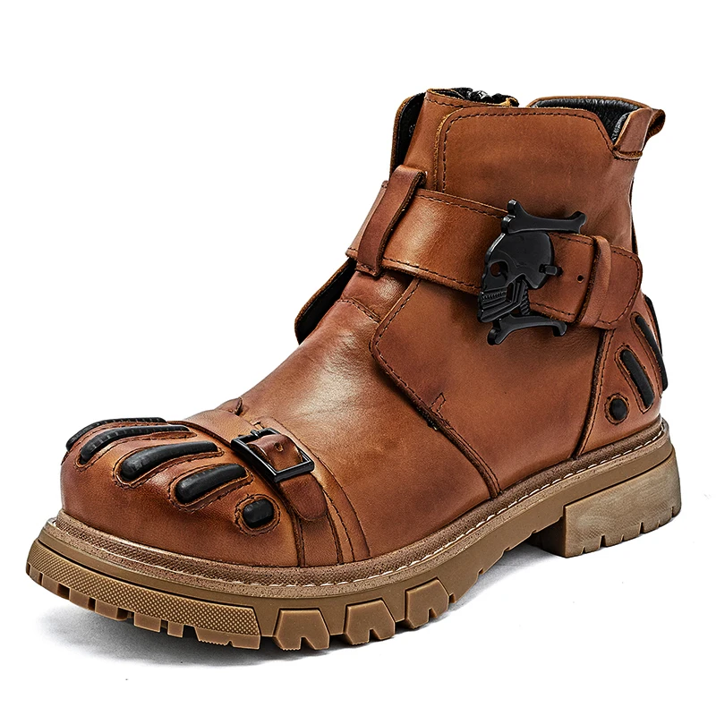 Mens Fashion Combat Boots - Nieuwe mode heren lederen goth schedel