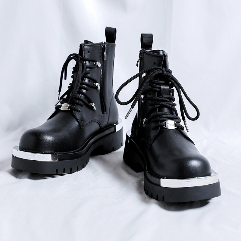 Mens Fashion Combat Boots - Heren motorlaarzen, modieuze zwarte veterlaarzen met