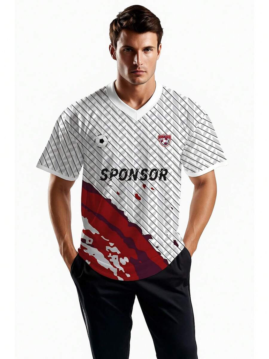 Men'S Fashion V Neck T Shirts - Voetbal-T-shirt voor heren, stretch sport-T-shirt, jersey,