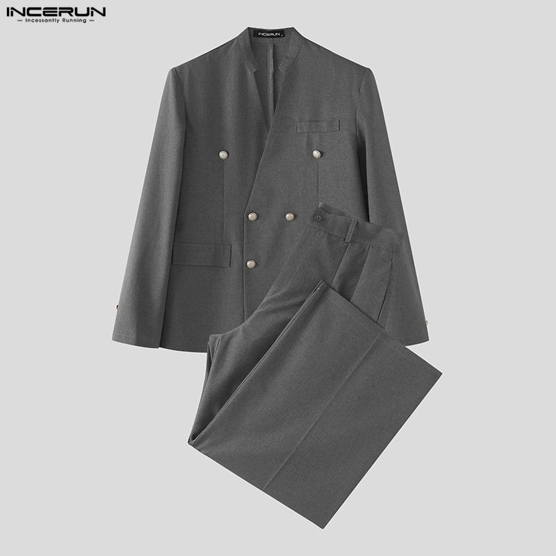 Mens Fashion Streetwear - INCERUN Herensets Effen Kleur V-hals Lange