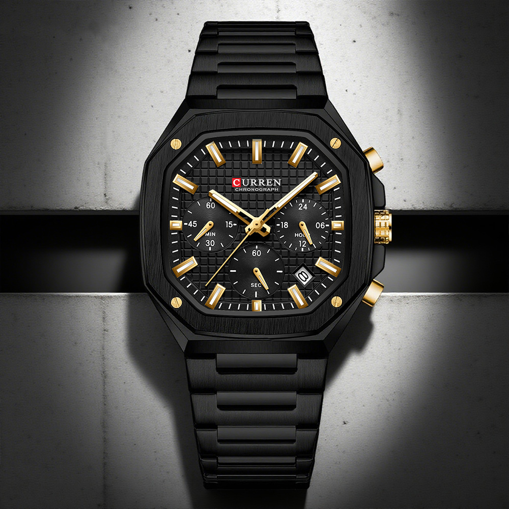 Mens Fashion Bracelet - CURREN Luxe Vierkant Chrono Horloge voor