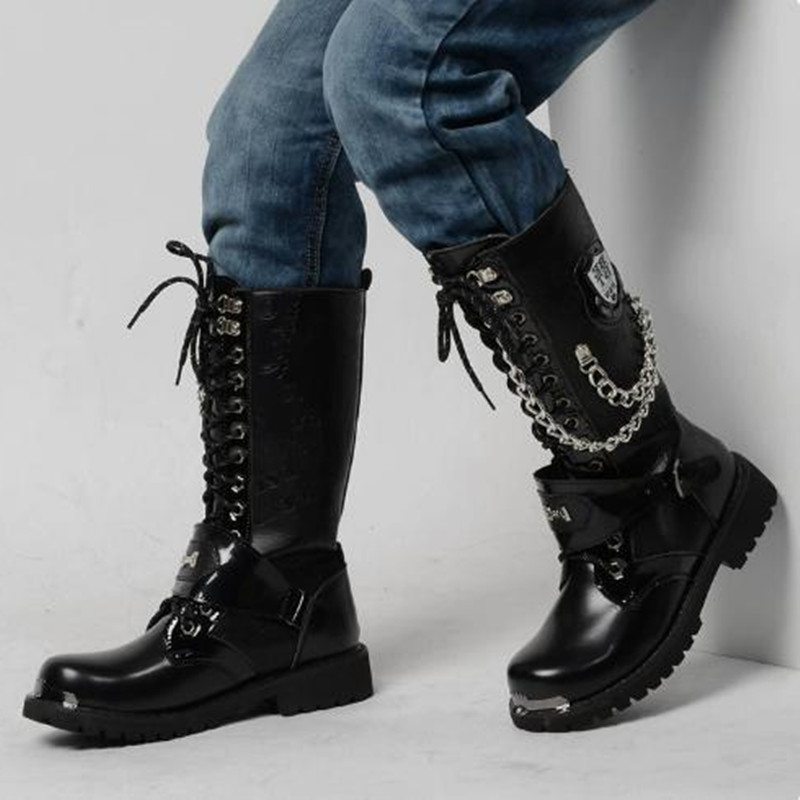 Mens Fashion Combat Boots - Mode Heren Motorlaarzen Halfhoge ademende gevechtslaarzen
