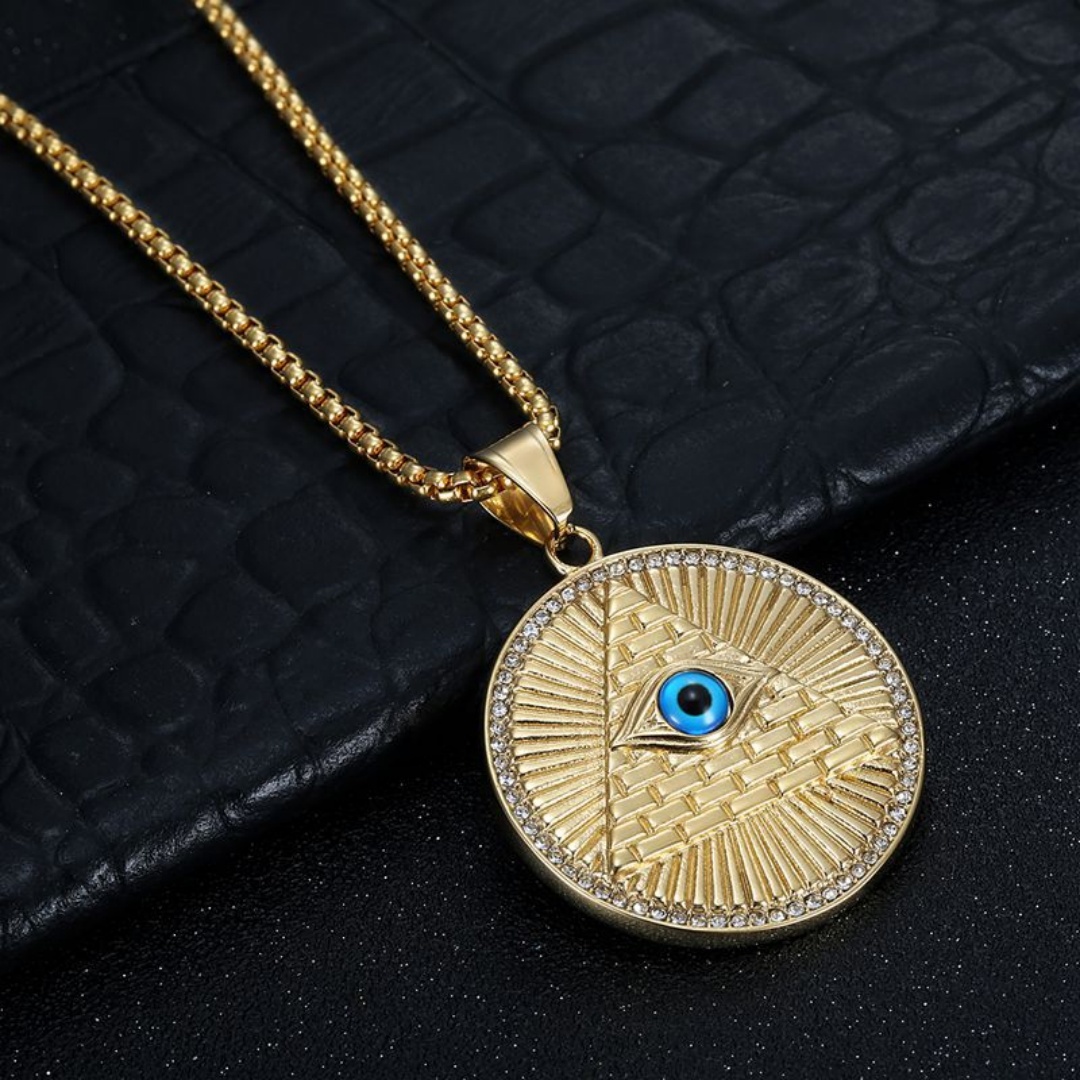 Men Fashion Egypt - Mystieke Oud-Egyptische Piramide CZ Oog Ronde