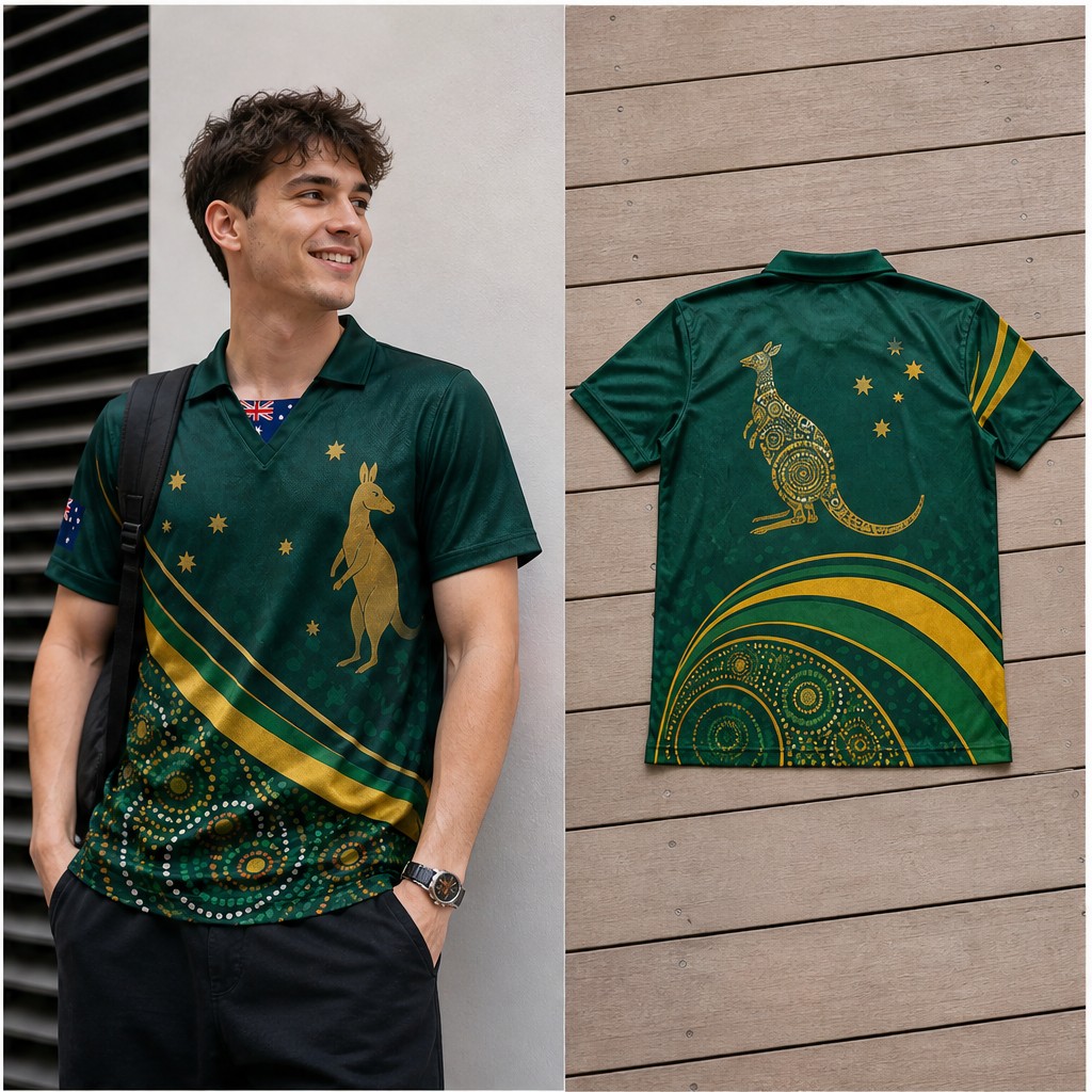 Mens Fashion Australia - Herenshirt Australië Kangoeroe Sterrenstreep Semi Polo