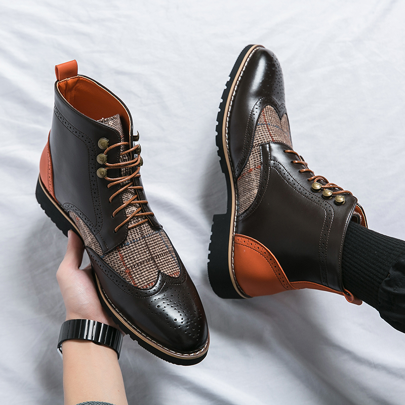 Mens Fashion Combat Boots - Modieuze Buitengevechtslaarzen Voor Heren Colorblock Veterschoenen