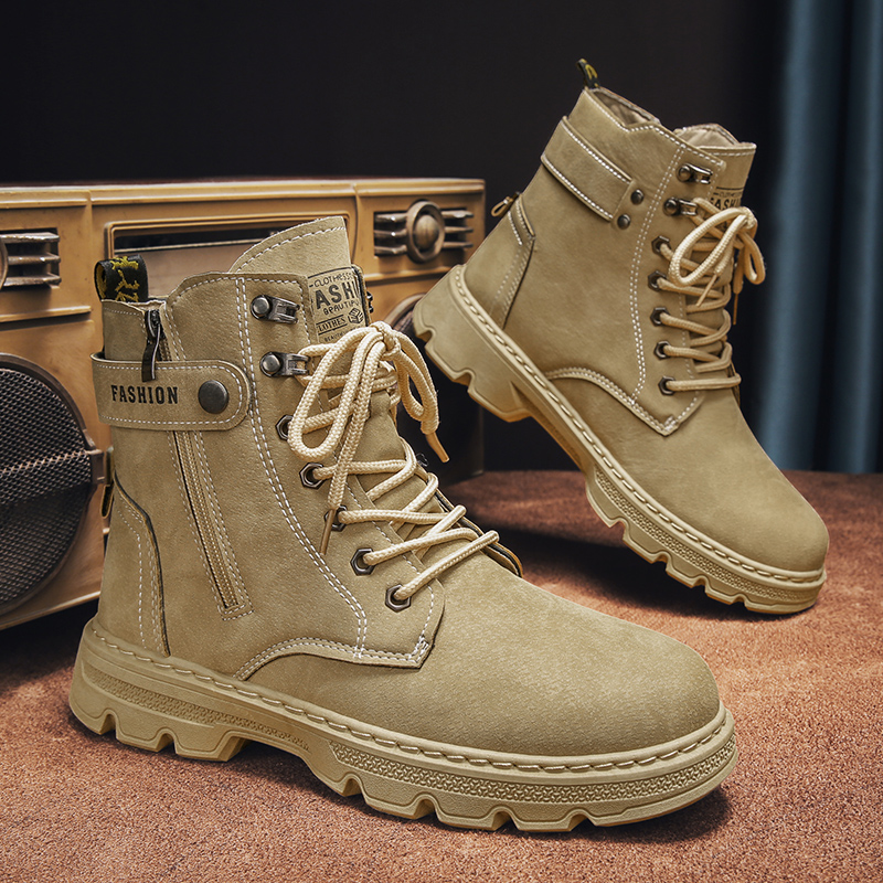 Mens Fashion Combat Boots - Herenschoenen Mode Veiligheidslaarzen Zwarte Hoge Leren