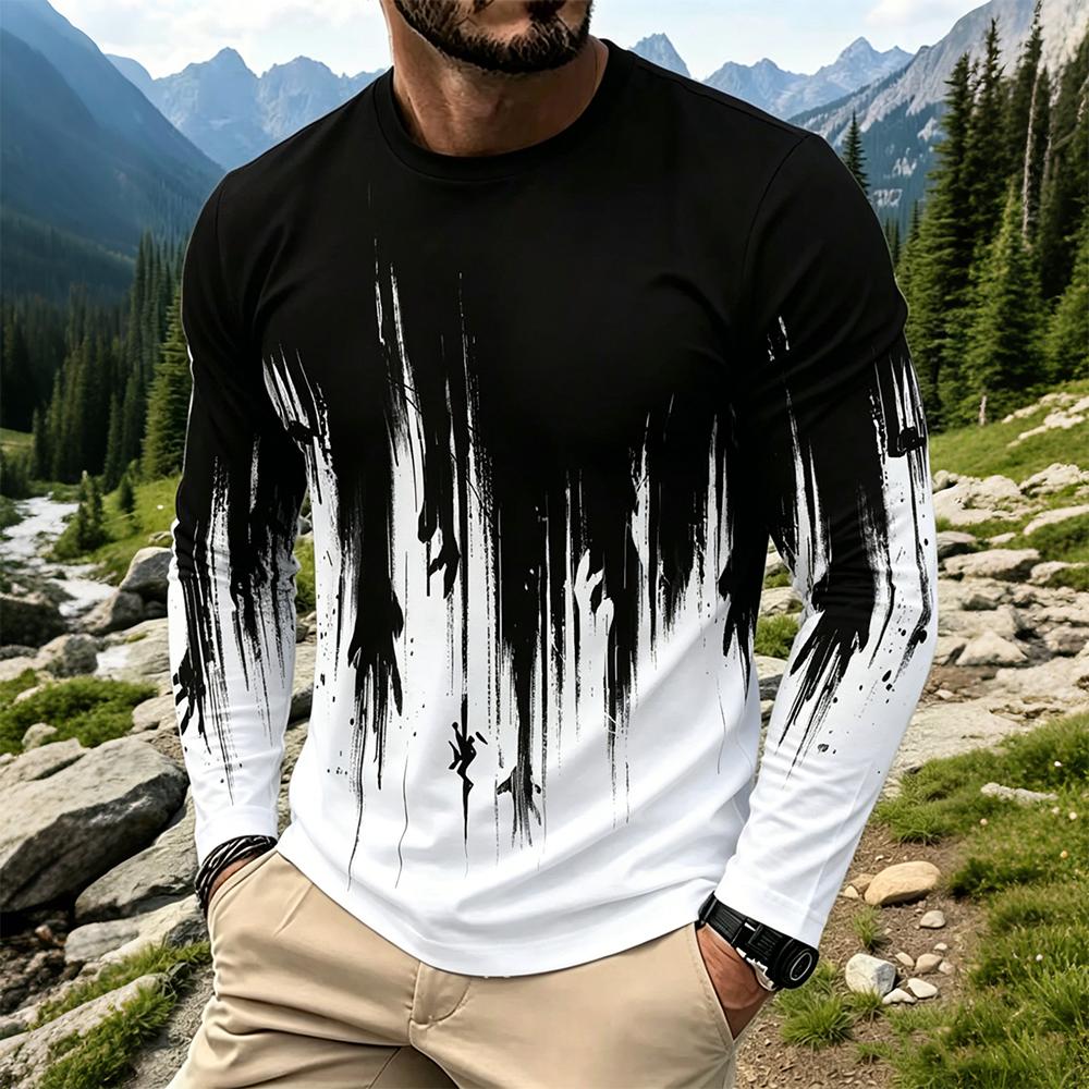 Men'S Fashion T Shirts - Herentrui met gradiënt inktspatprint, lange mouwen,