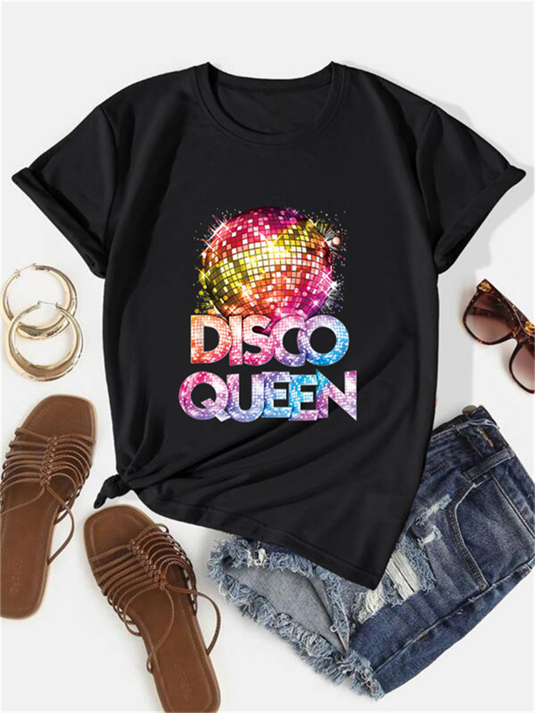 Men'S Fashion 70S - Dames T-shirt met ronde hals, retro-stijl
